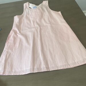 Pink and white seersucker with back ruffle summer dress